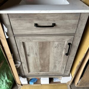 24” Silvercloud Vanity Farmhouse Natural Wood Look With Grey Wash With Stone Top 